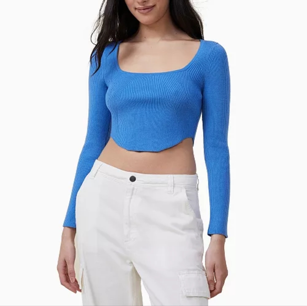 COTTON ON Long sleeve Low Cut Rib Knit Crop Corset Top